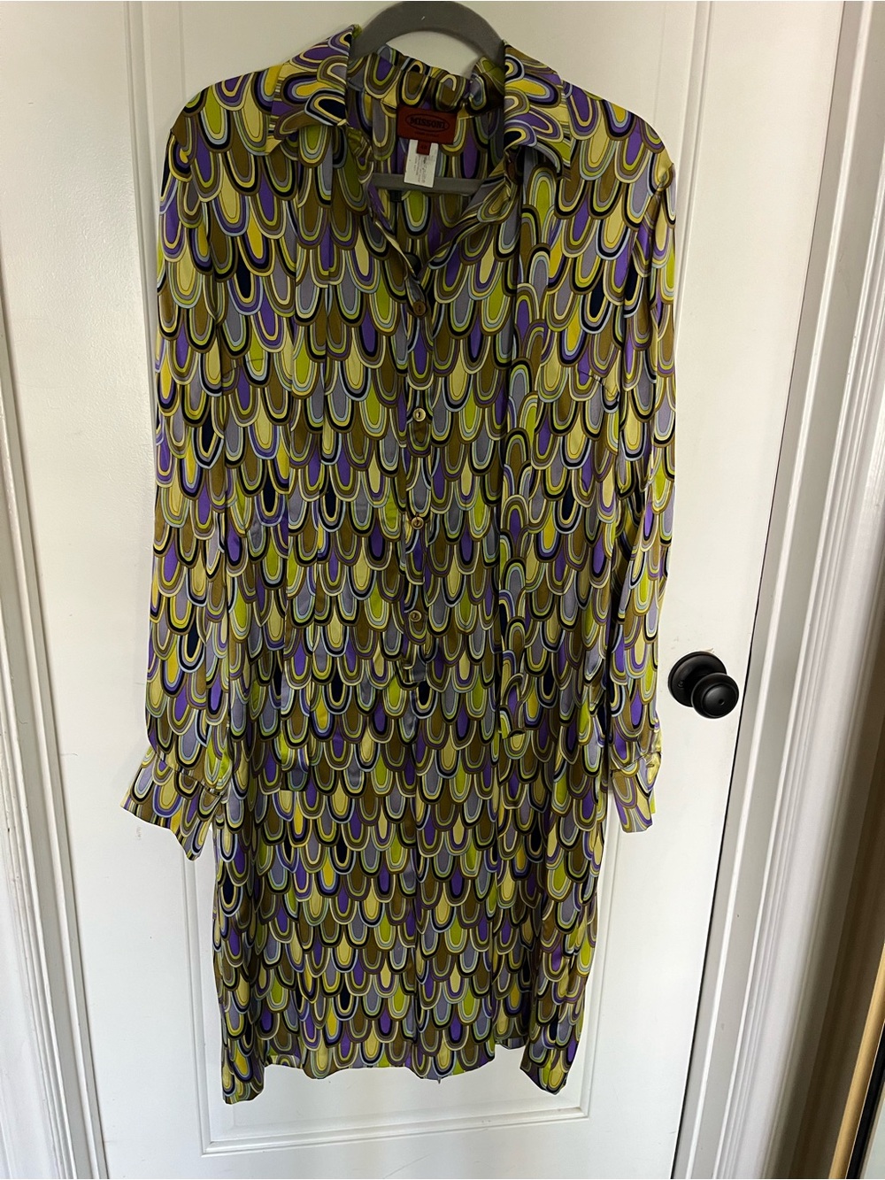 Missoni Olive & Purple Patterned Long-Sleeve Shirt Dress